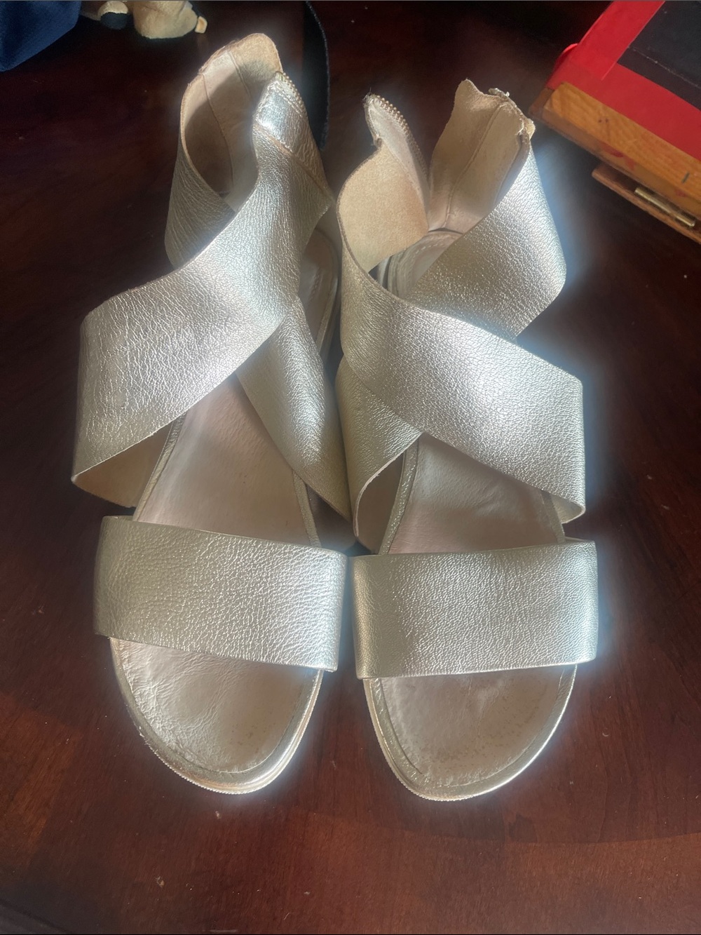 Eileen Fisher Metallic Silver Crisscross Sandals